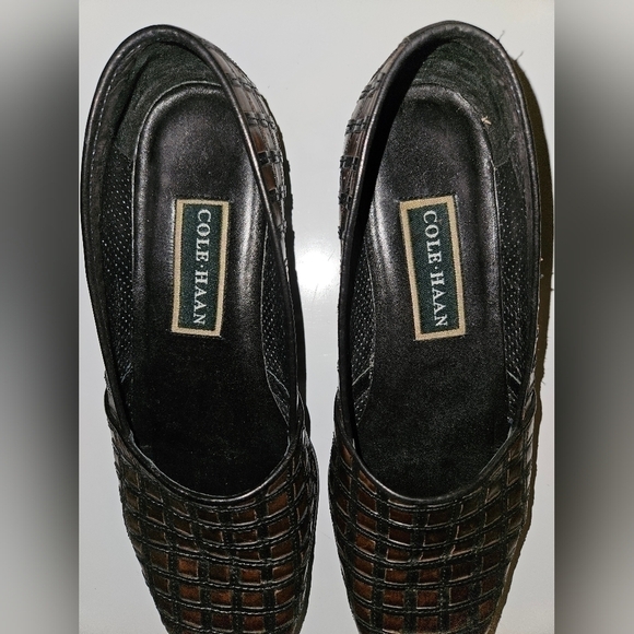 Cole Haan Slip On Woven Leather Loafers Black & Brown Size 8B Made in Italy - Picture 3 of 8